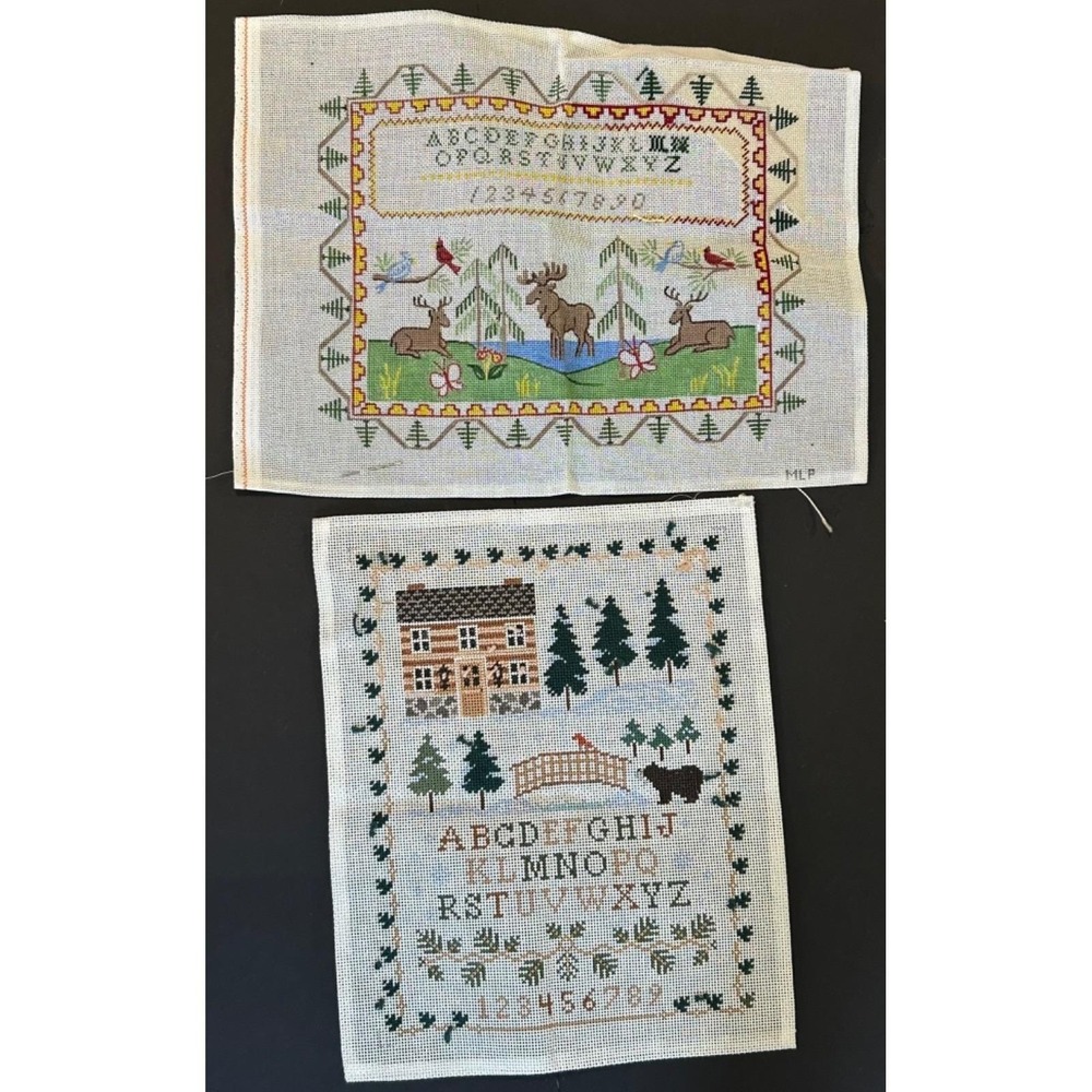 Vintage Hand Painted MLP & Unsigned Alphabet Sampler Needlepoint Canvases